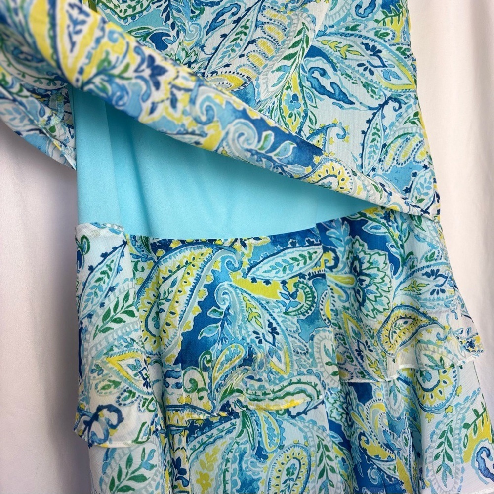 Lauren Ralph Lauren Paisley Tiered Ruffle Sleeveless Dress Blue Green Yellow 10 - Picture 5 of 10